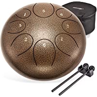 Asmuse Tambor Metálico de Lengüetas Acero Tambor de la Lengua Tongue Drum nstrumentos 10 Pulgadas con 8 teclas de notas…